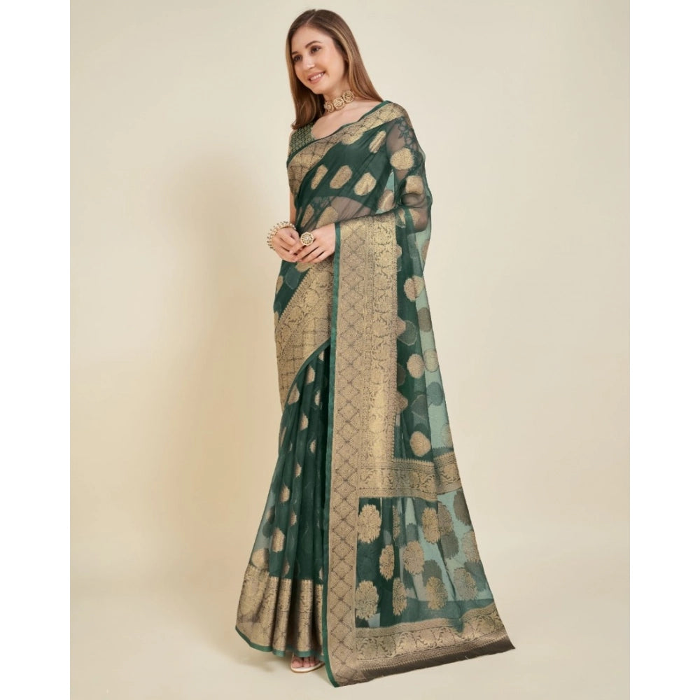 Vaystra Soft Organza Silk Weaving Design Saree With Unstitched Blouse 5.5Mtr – Green