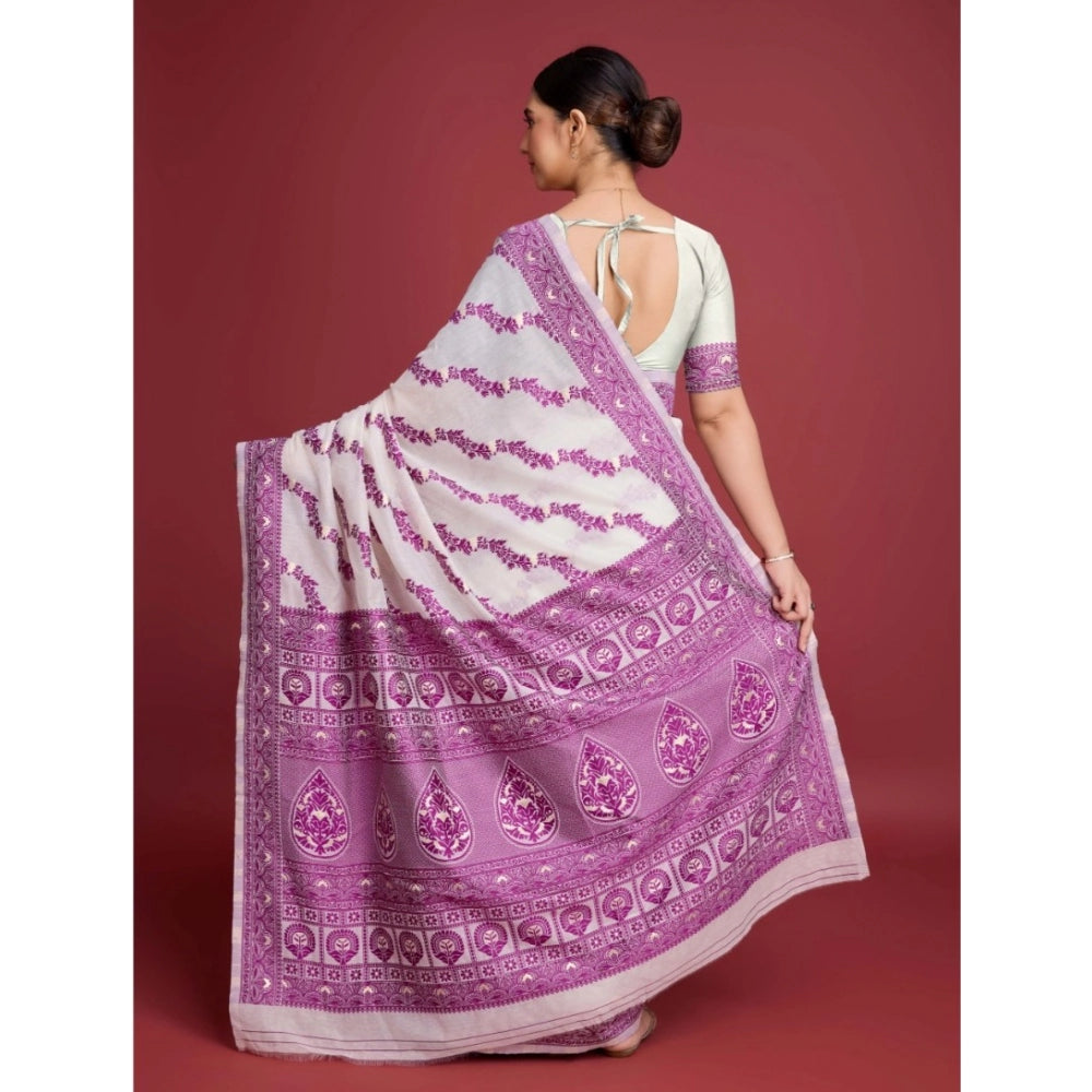 Vaystra Jamdani Cotton Silk Printed Saree With Unstitched Blouse 5.5Mtr – Wine