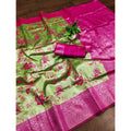 Vaystra Banarasi Jacquard Printed Saree With Unstitched Blouse 5.5Mtr – Mehendi Green