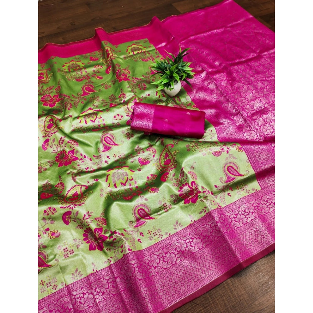 Vaystra Banarasi Jacquard Printed Saree With Unstitched Blouse 5.5Mtr – Mehendi Green