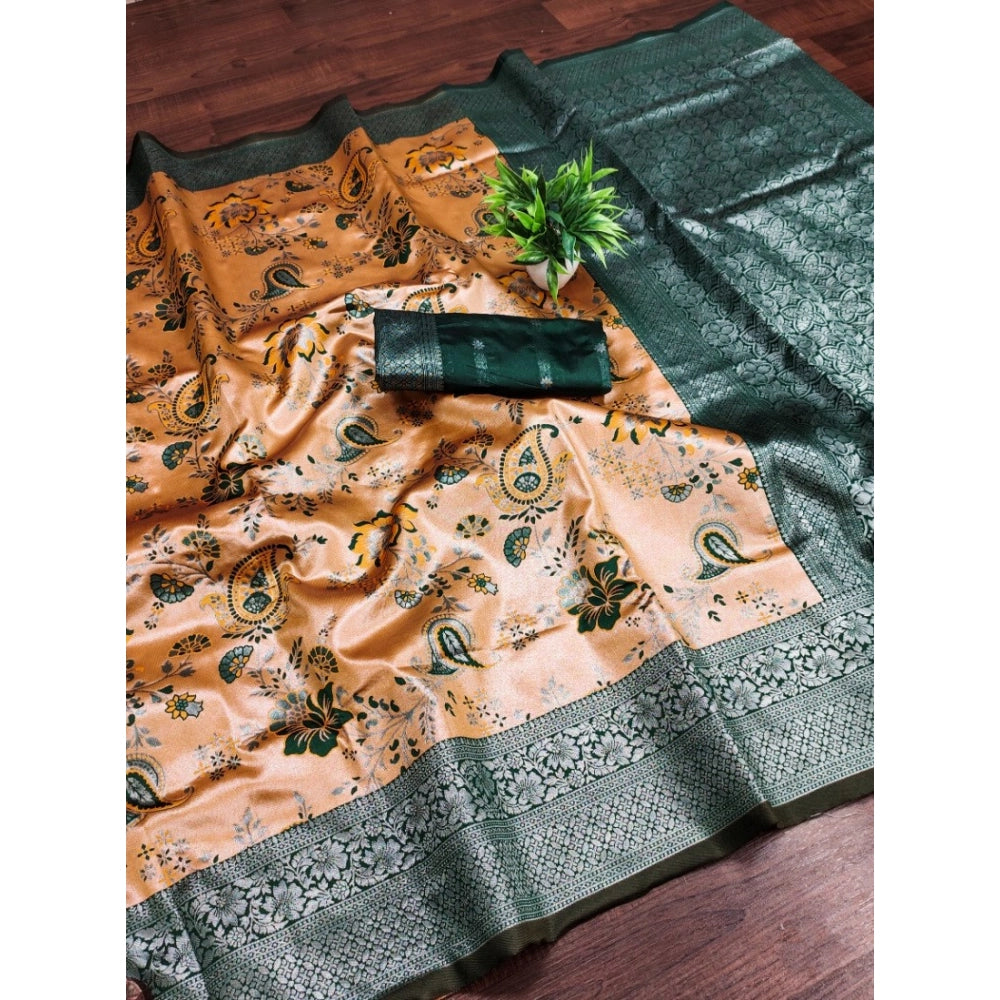Vaystra Banarasi Jacquard Printed Saree With Unstitched Blouse 5.5Mtr – Orange