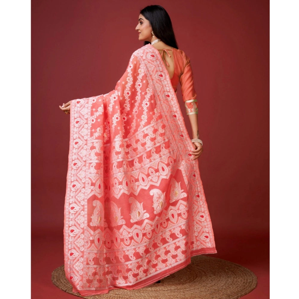 Vaystra Cotton Silk Printed Saree With Unstitched Blouse 5.5Mtr – Peach