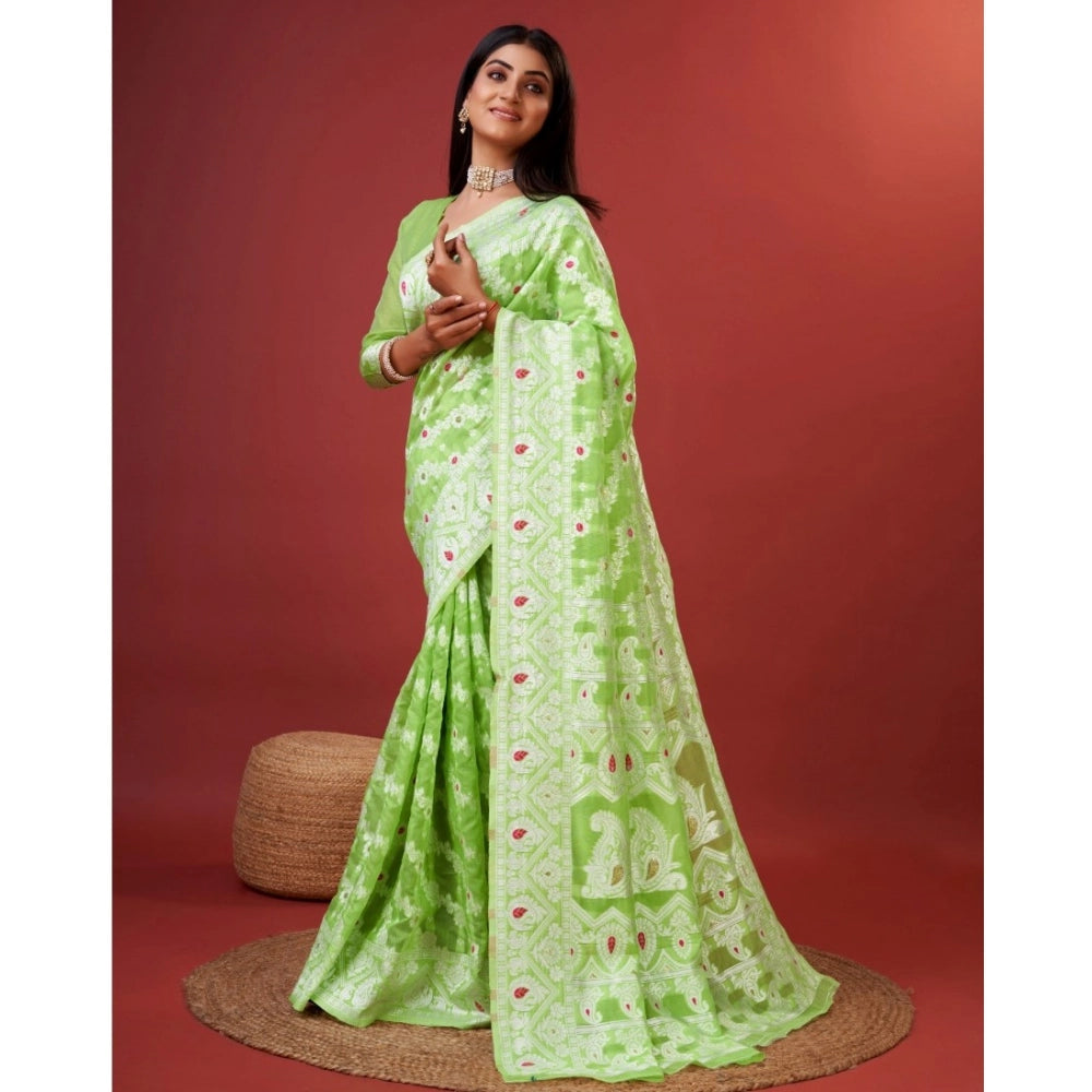 Vaystra Cotton Silk Printed Saree With Unstitched Blouse 5.5Mtr – Light Green