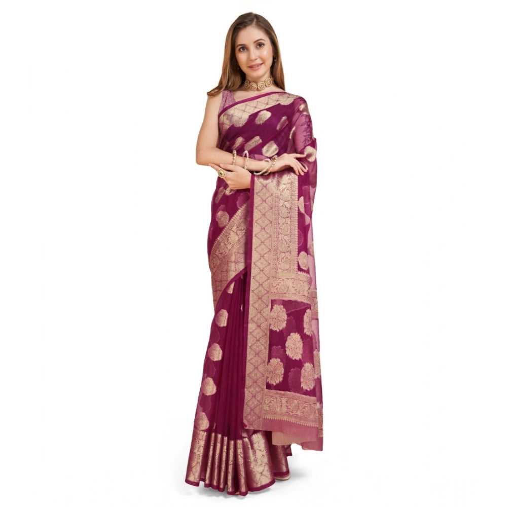 Vaystra Soft Organza Silk Weaving Design Saree With Unstitched Blouse 5.5Mtr – Wine