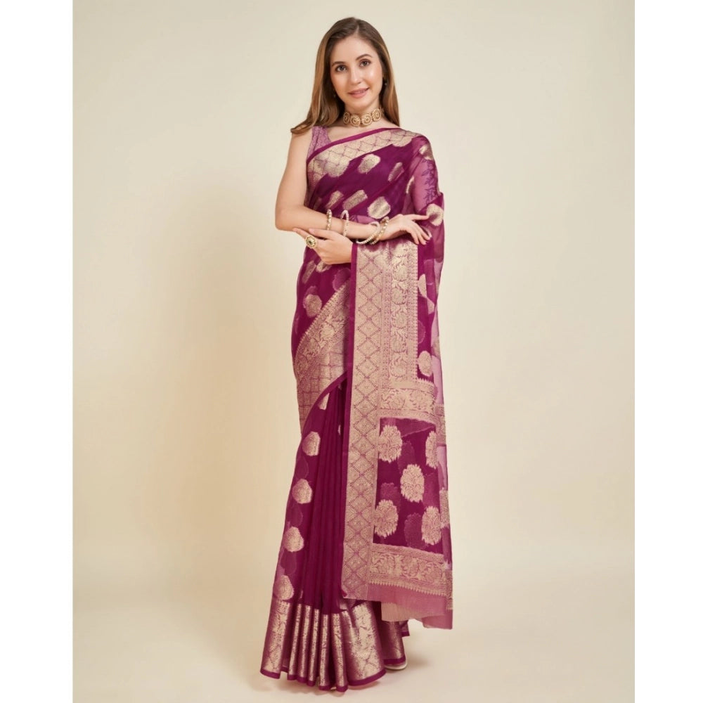 Vaystra Soft Organza Silk Weaving Design Saree With Unstitched Blouse 5.5Mtr – Wine