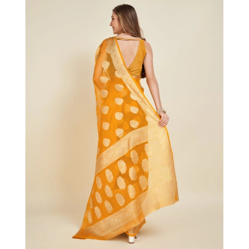 Vaystra Soft Organza Silk Weaving Design Saree With Unstitched Blouse 5.5Mtr – Yellow