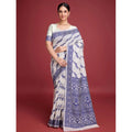 Vaystra Jamdani Cotton Silk Printed Saree With Unstitched Blouse 5.5Mtr – Navy Blue
