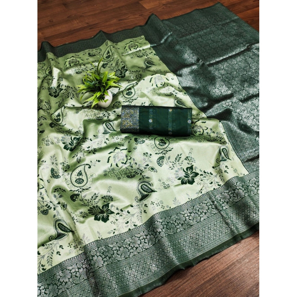 Vaystra Banarasi Jacquard Printed Saree With Unstitched Blouse 5.5Mtr – Green