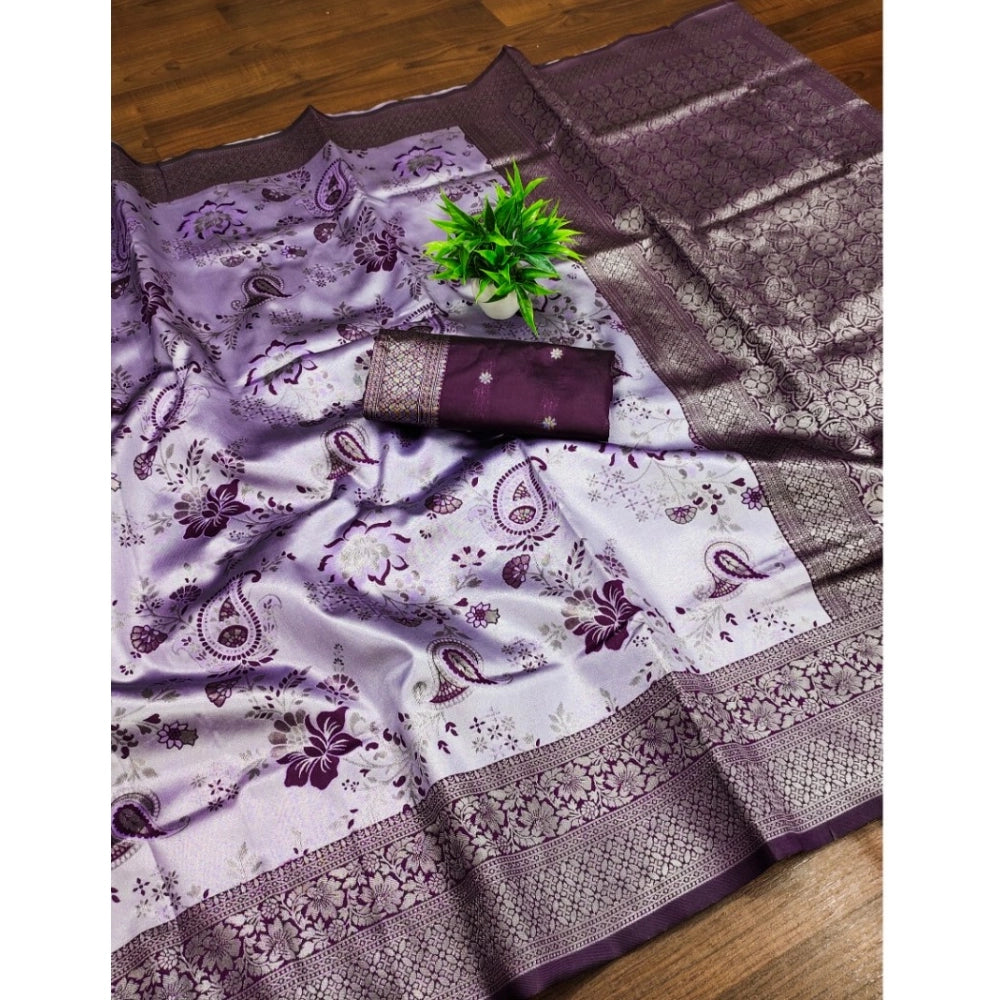 Vaystra Banarasi Jacquard Printed Saree With Unstitched Blouse 5.5Mtr – Purple