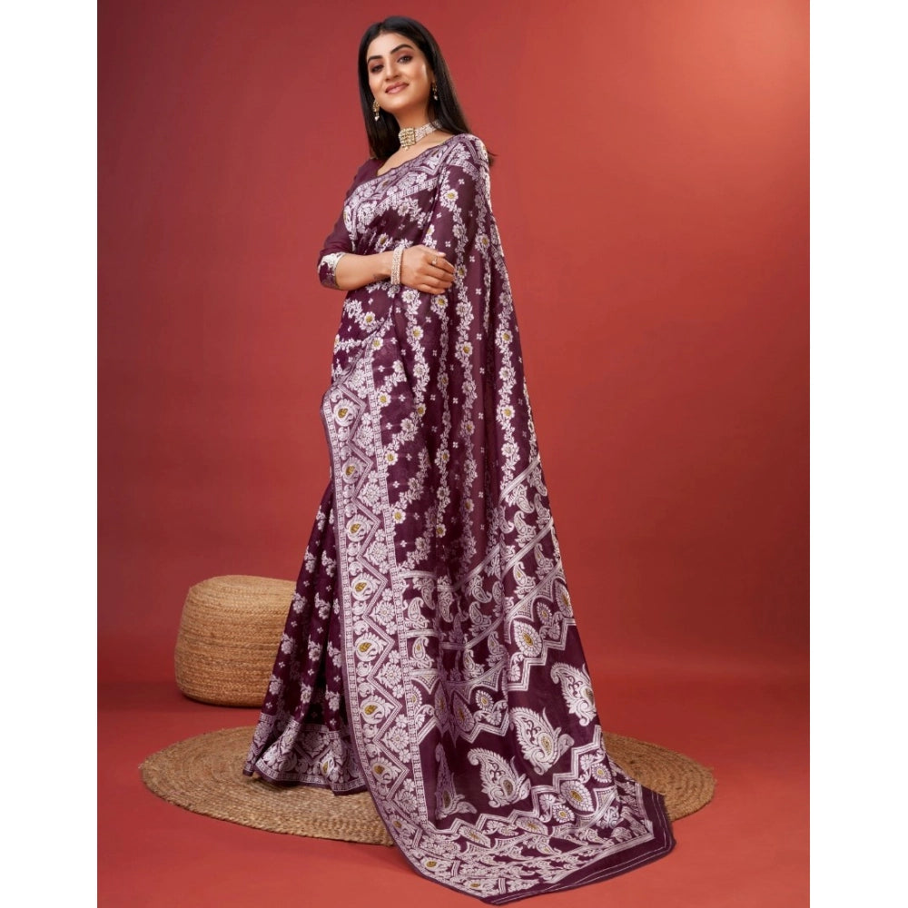 Vaystra Cotton Silk Printed Saree With Unstitched Blouse 5.5Mtr – Purple