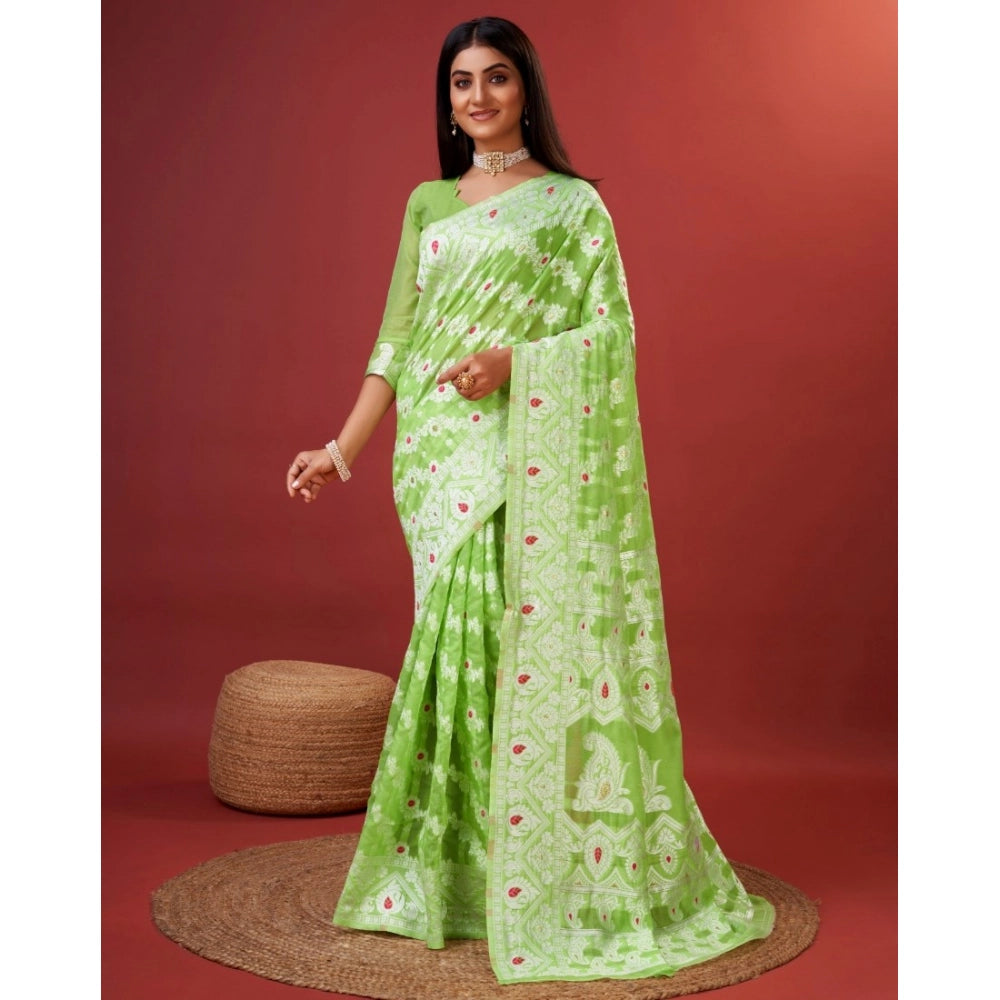 Vaystra Cotton Silk Printed Saree With Unstitched Blouse 5.5Mtr – Light Green