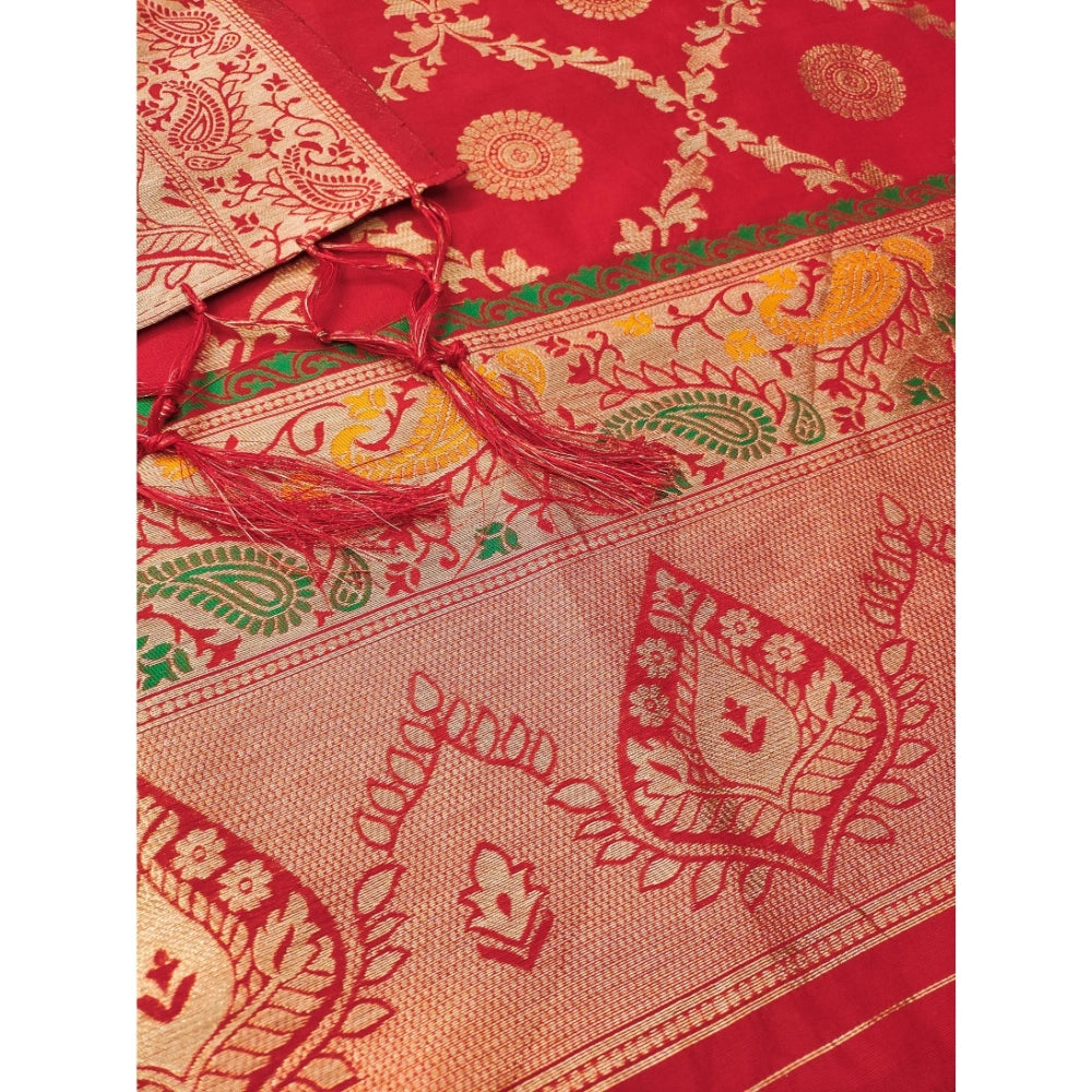 Vaystra Banarasi Silk Printed Unstitched Salwar Suit Material With Dupatta – Red