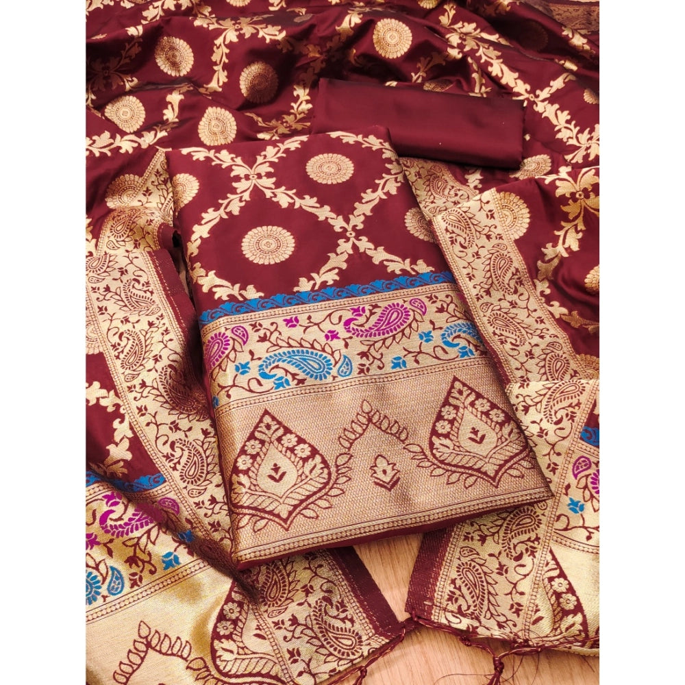 Vaystra Banarasi Silk Printed Unstitched Salwar Suit Material With Dupatta – Maroon