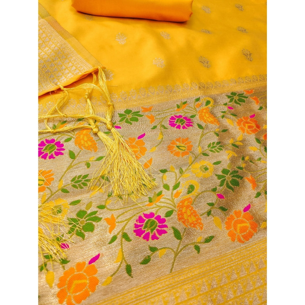 Vaystra Banarasi Silk Printed Unstitched Salwar Suit Material With Dupatta – Yellow