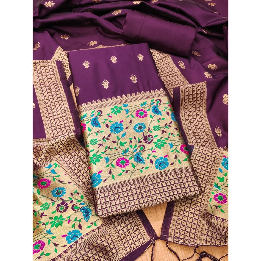 Vaystra Banarasi Silk Printed Unstitched Salwar Suit Material With Dupatta – Wine