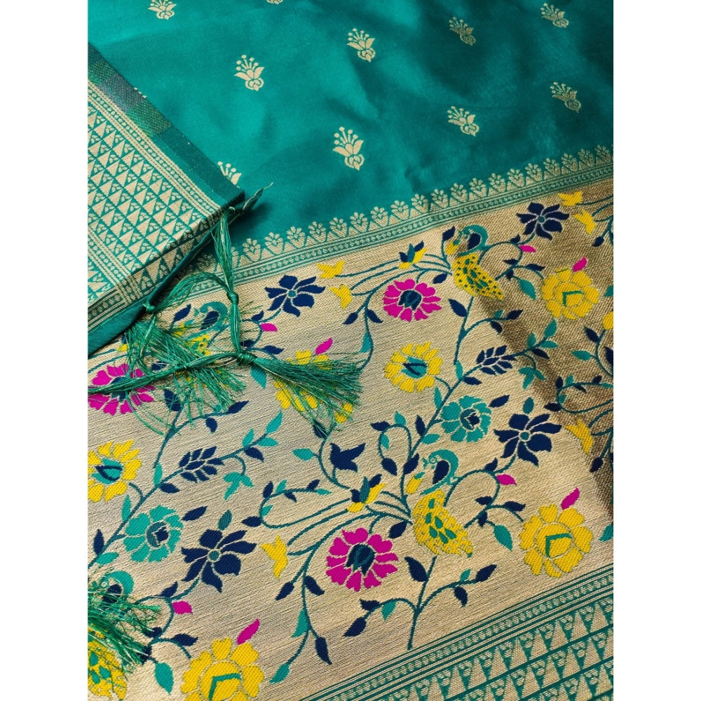 Vaystra Banarasi Silk Printed Unstitched Salwar Suit Material With Dupatta – Rama
