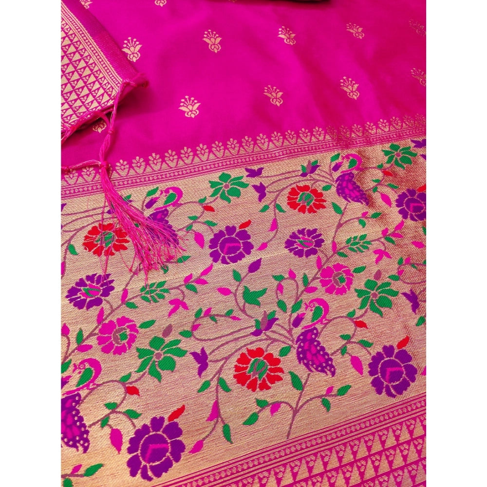 Vaystra Banarasi Silk Printed Unstitched Salwar Suit Material With Dupatta – Pink