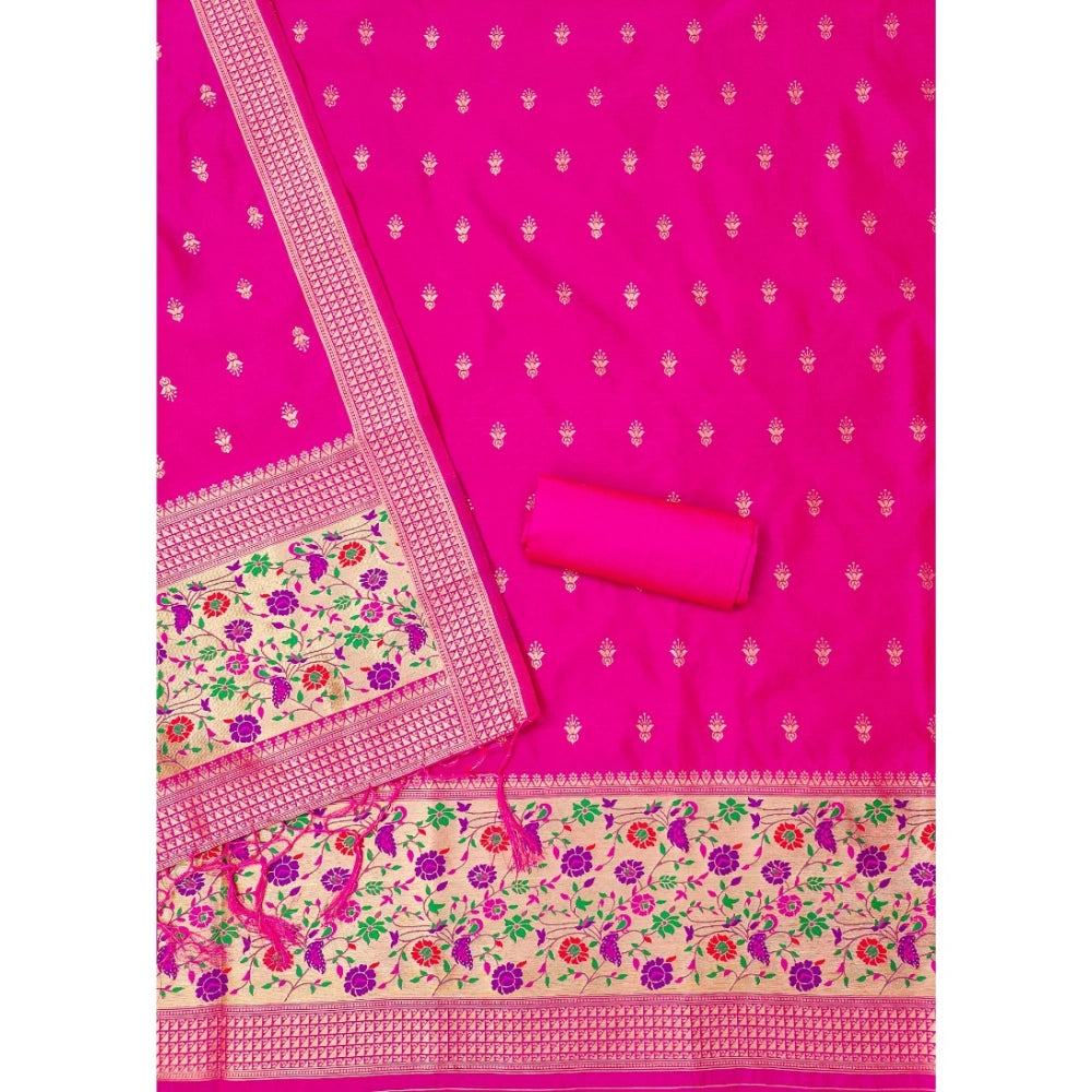 Vaystra Banarasi Silk Printed Unstitched Salwar Suit Material With Dupatta – Pink