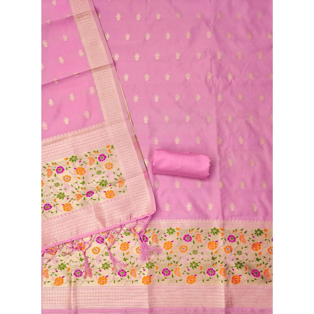 Vaystra Banarasi Silk Printed Unstitched Salwar Suit Material With Dupatta – Light Pink