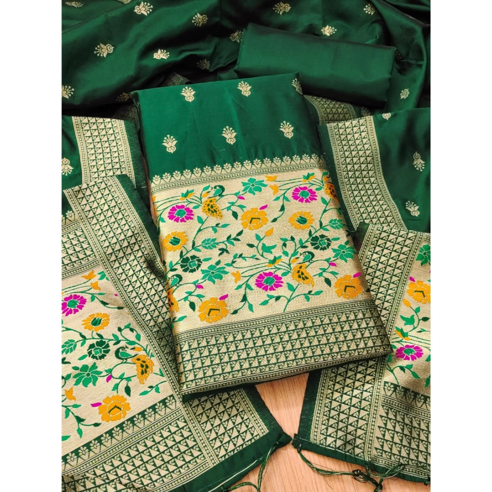 Vaystra Banarasi Silk Printed Unstitched Salwar Suit Material With Dupatta – Bottle Green