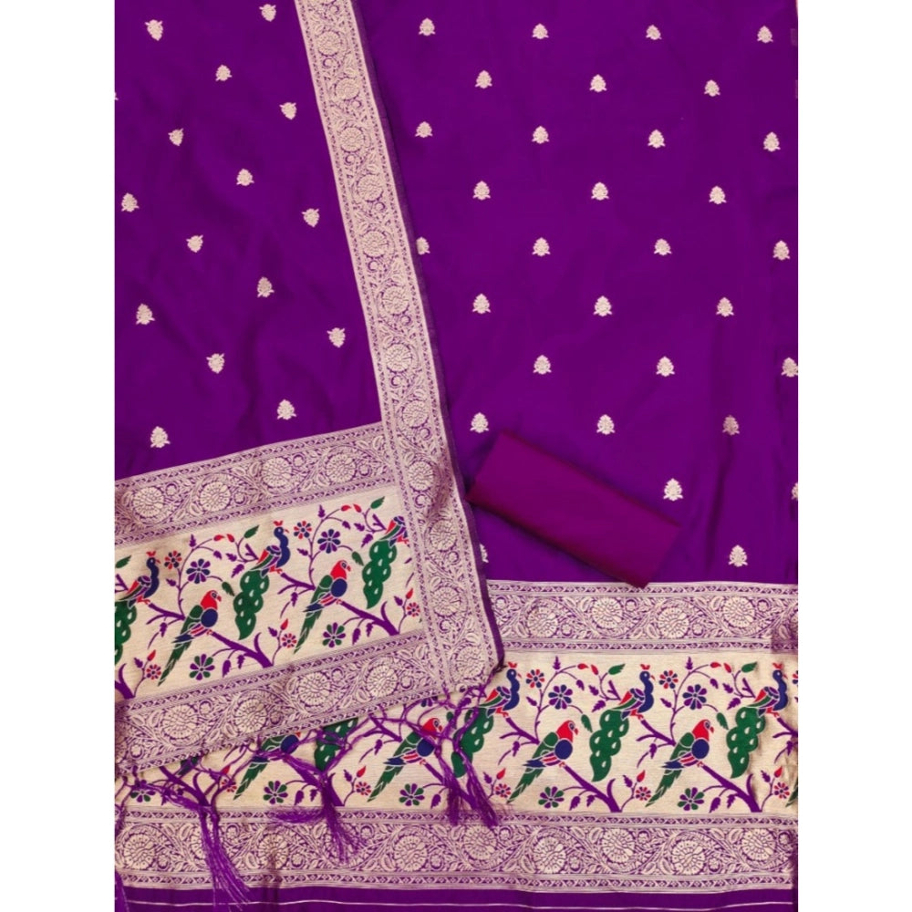 Vaystra Banarasi Silk Printed Unstitched Salwar Suit Material With Dupatta – Purple