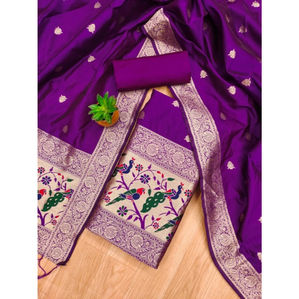 Vaystra Banarasi Silk Printed Unstitched Salwar Suit Material With Dupatta – Purple