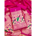 Vaystra Banarasi Silk Printed Unstitched Salwar Suit Material With Dupatta – Pink