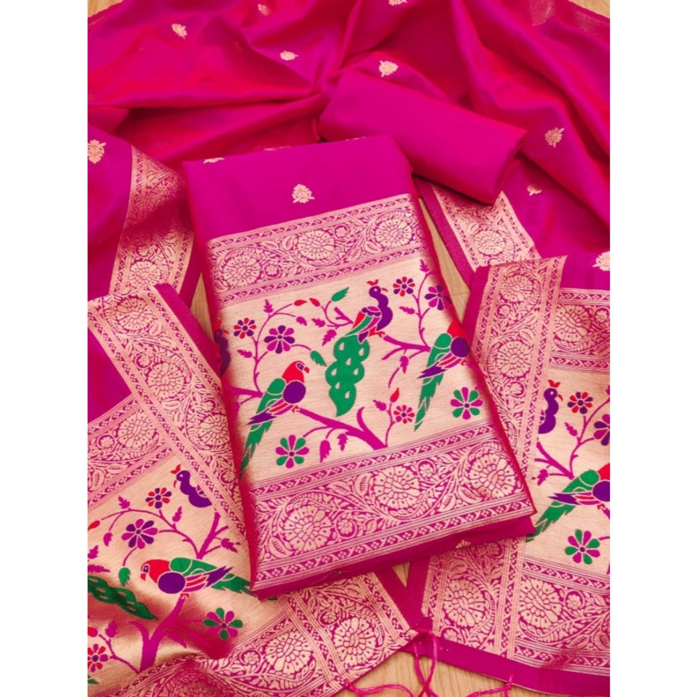 Vaystra Banarasi Silk Printed Unstitched Salwar Suit Material With Dupatta – Pink