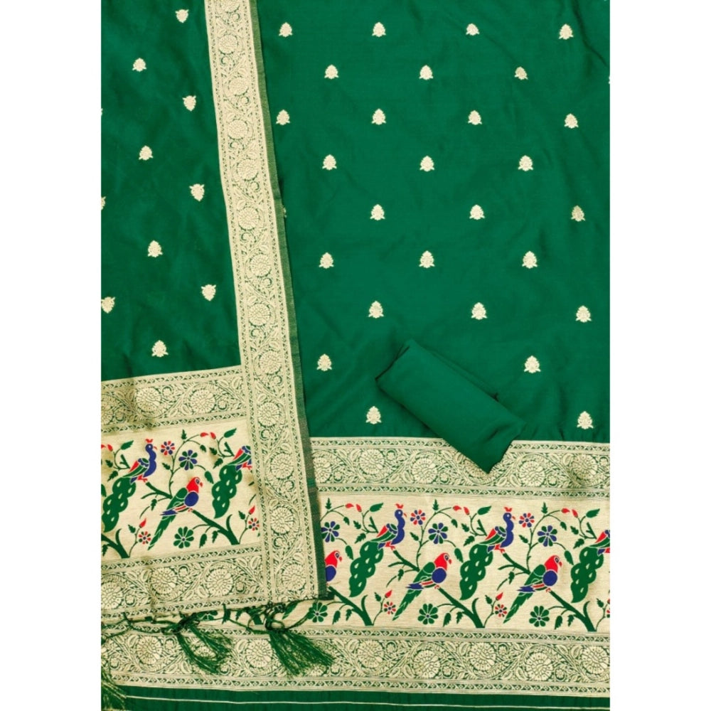 Vaystra Banarasi Silk Printed Unstitched Salwar Suit Material With Dupatta – Bottle Green