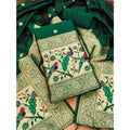 Vaystra Banarasi Silk Printed Unstitched Salwar Suit Material With Dupatta – Bottle Green