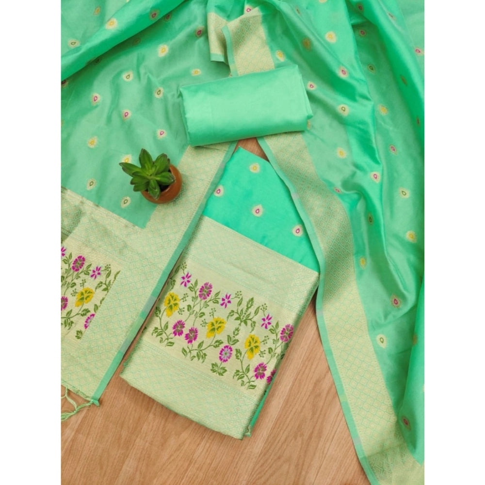 Vaystra Banarasi Silk Printed Unstitched Salwar Suit Material With Dupatta – Sea Green
