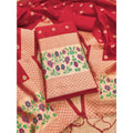 Vaystra Banarasi Silk Printed Unstitched Salwar Suit Material With Dupatta – Red