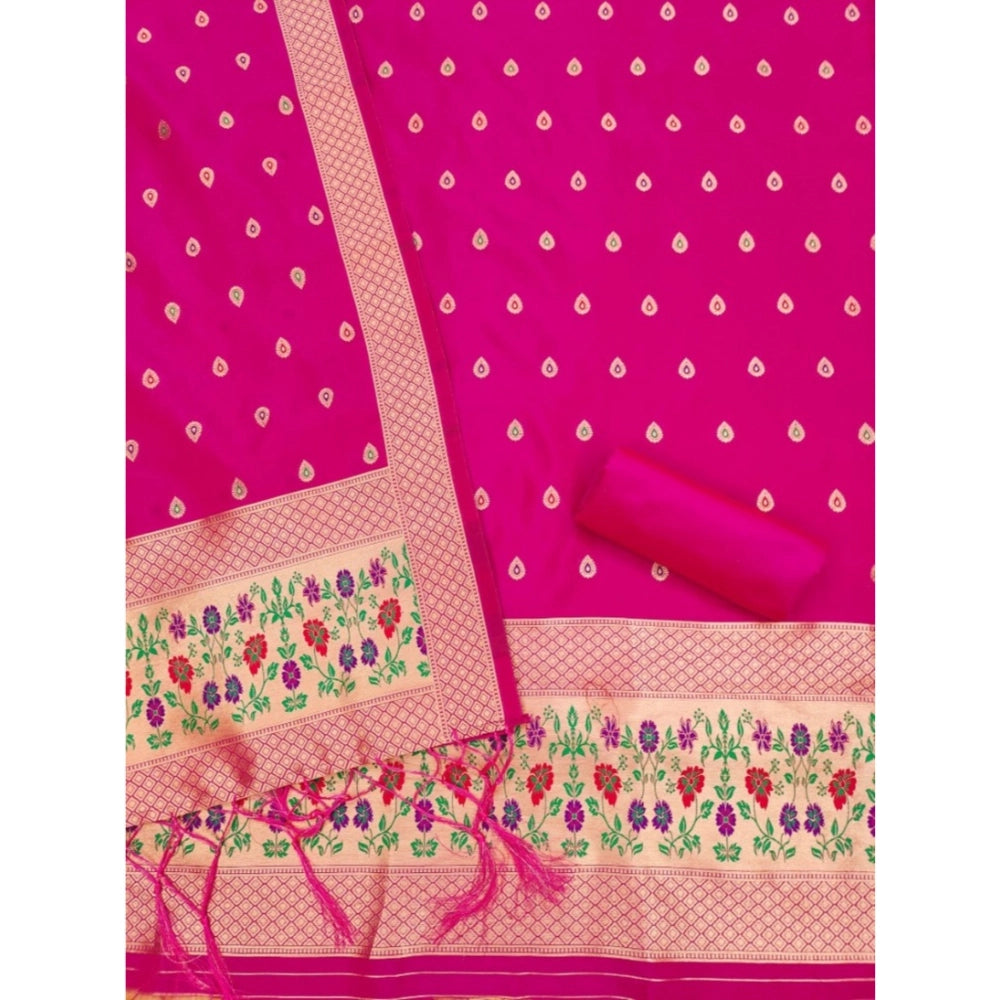 Vaystra Banarasi Silk Printed Unstitched Salwar Suit Material With Dupatta – Pink