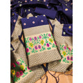 Vaystra Banarasi Silk Printed Unstitched Salwar Suit Material With Dupatta – Navy Blue