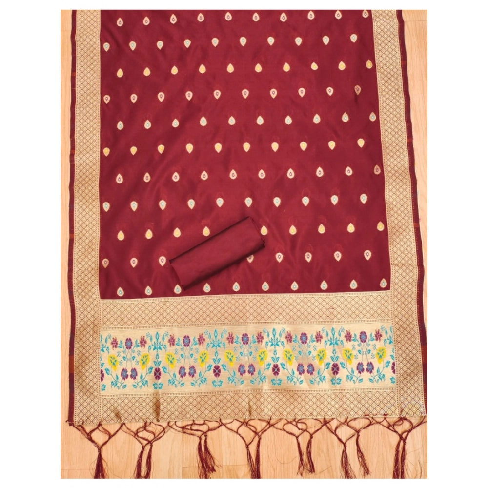 Vaystra Banarasi Silk Printed Unstitched Salwar Suit Material With Dupatta – Maroon