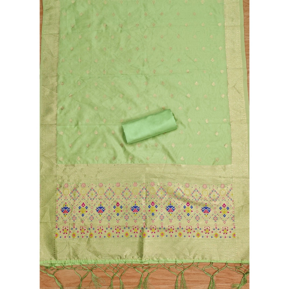 Vaystra Banarasi Silk Printed Unstitched Salwar Suit Material With Dupatta – Pista