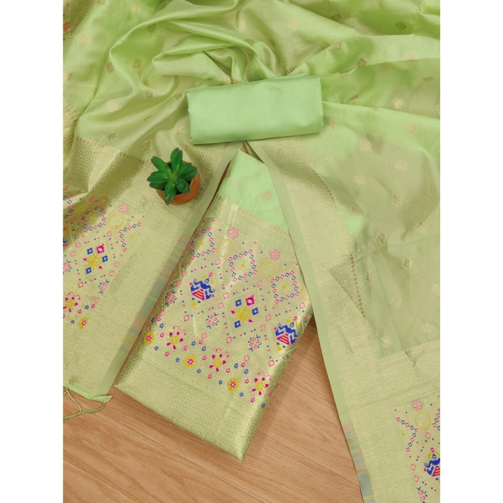 Vaystra Banarasi Silk Printed Unstitched Salwar Suit Material With Dupatta – Pista