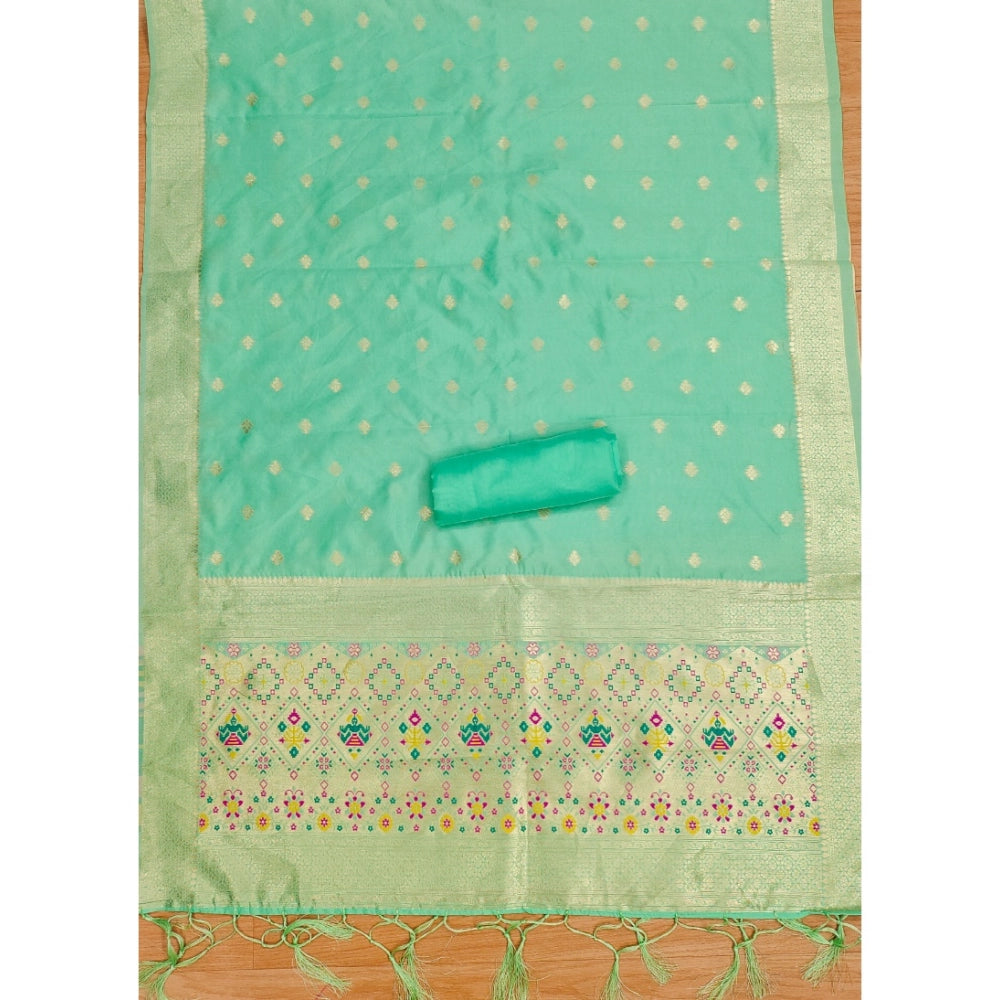 Vaystra Banarasi Silk Printed Unstitched Salwar Suit Material With Dupatta – Sea Green