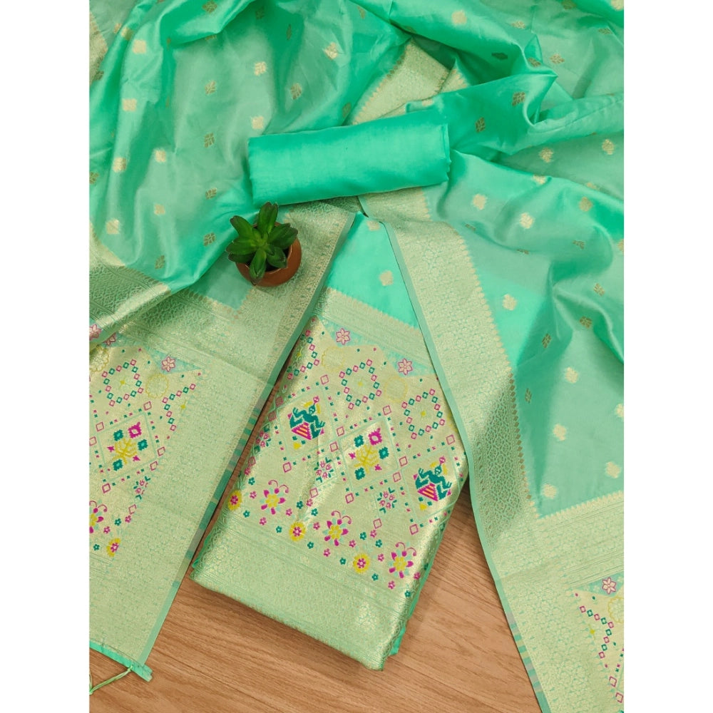 Vaystra Banarasi Silk Printed Unstitched Salwar Suit Material With Dupatta – Sea Green