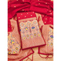 Vaystra Banarasi Silk Printed Unstitched Salwar Suit Material With Dupatta – Red