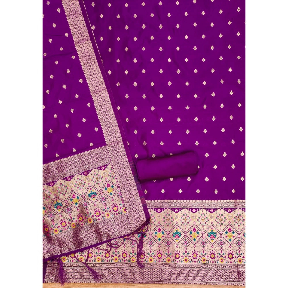 Vaystra Banarasi Silk Printed Unstitched Salwar Suit Material With Dupatta – Purple