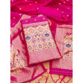 Vaystra Banarasi Silk Printed Unstitched Salwar Suit Material With Dupatta – Pink