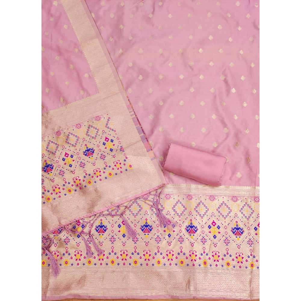 Vaystra Banarasi Silk Printed Unstitched Salwar Suit Material With Dupatta – Light Pink