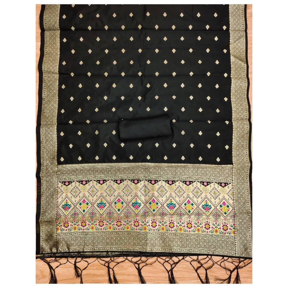 Vaystra Banarasi Silk Printed Unstitched Salwar Suit Material With Dupatta – Black