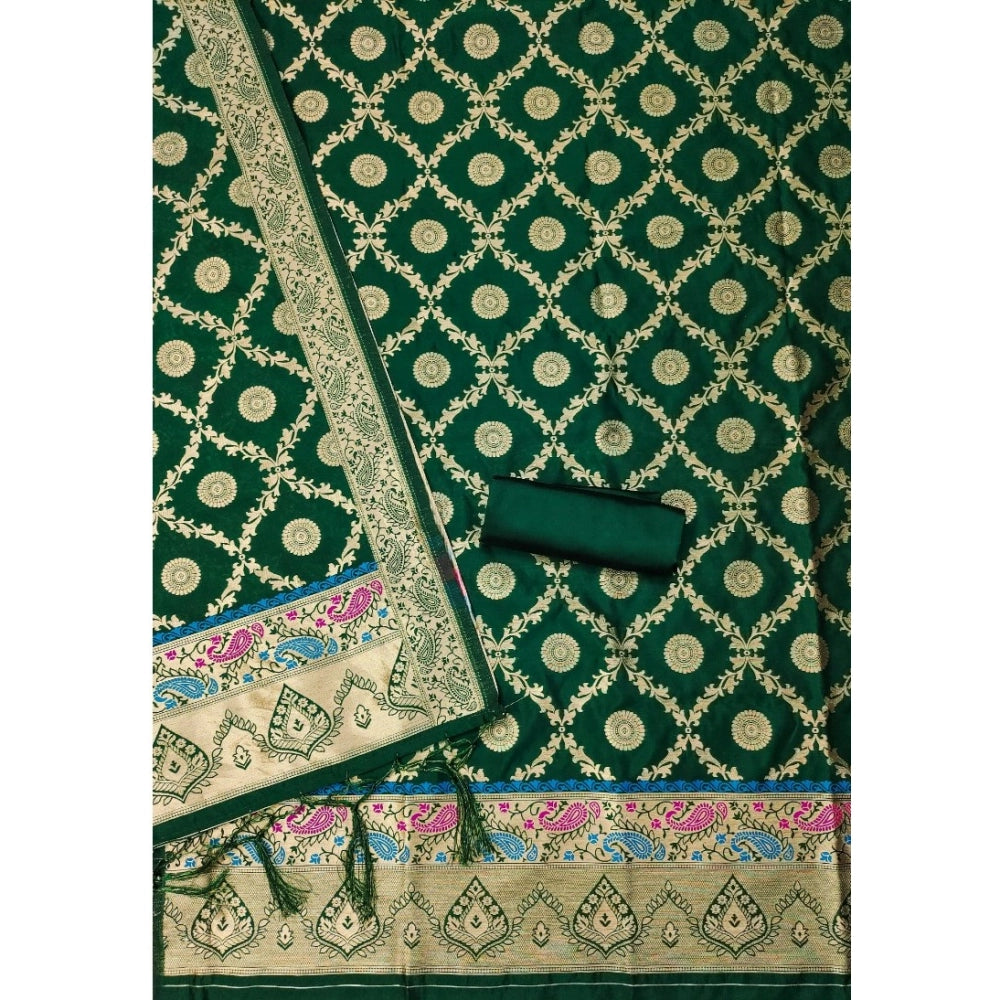 Vaystra Banarasi Silk Printed Unstitched Salwar Suit Material With Dupatta – Bottle Green