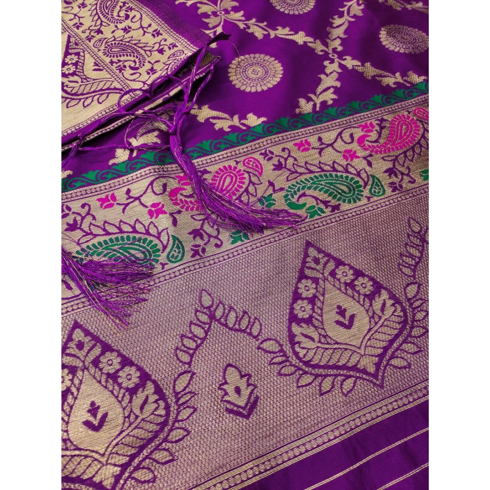 Vaystra Banarasi Silk Printed Unstitched Salwar Suit Material With Dupatta – Purple