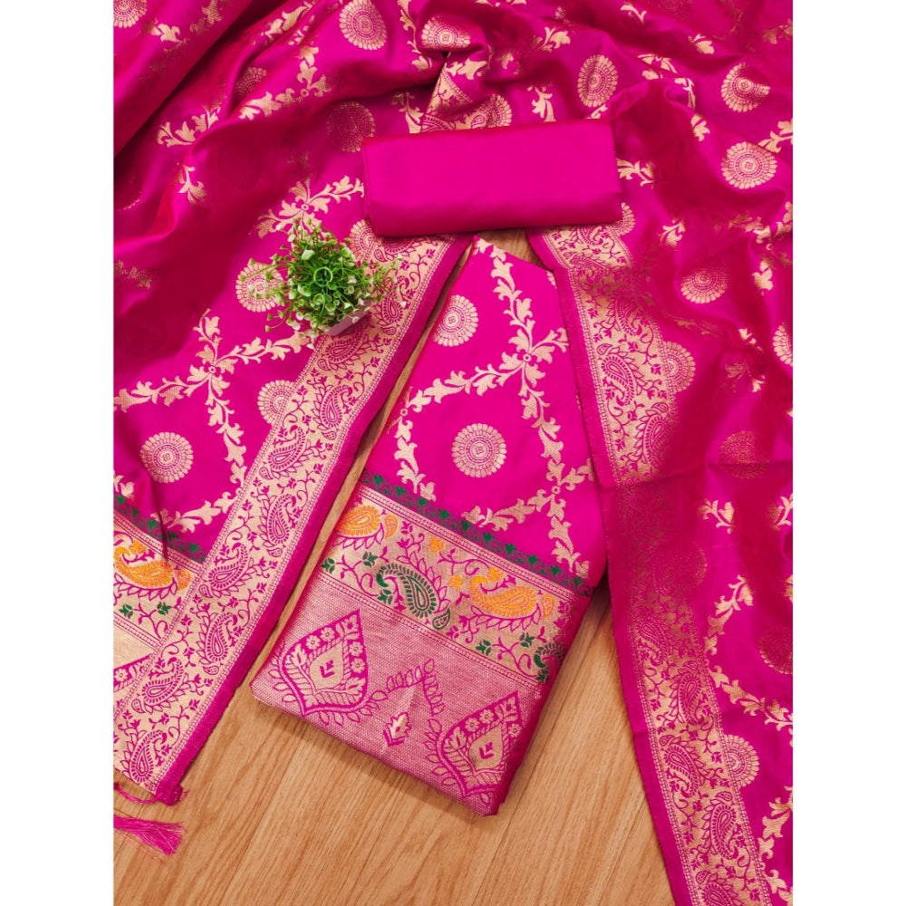 Vaystra Banarasi Silk Printed Unstitched Salwar Suit Material With Dupatta – Pink