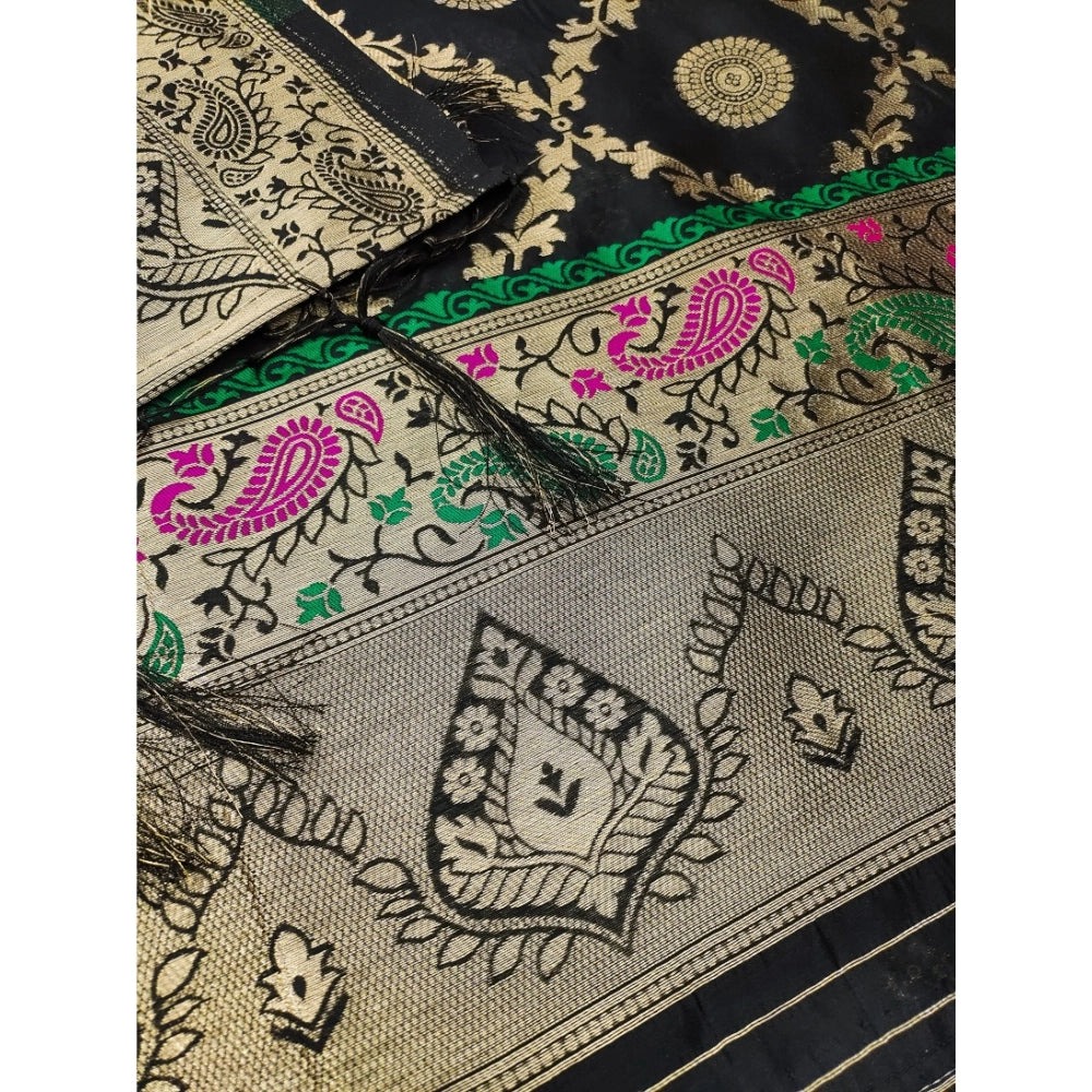Vaystra Banarasi Silk Printed Unstitched Salwar Suit Material With Dupatta – Black