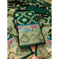 Vaystra Banarasi Silk Printed Unstitched Salwar Suit Material With Dupatta – Bottle Green