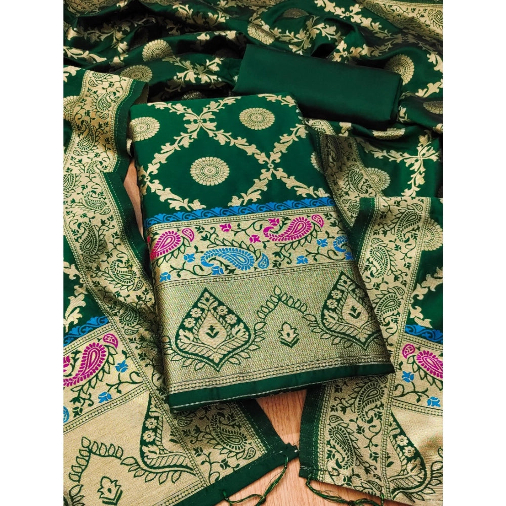 Vaystra Banarasi Silk Printed Unstitched Salwar Suit Material With Dupatta – Bottle Green